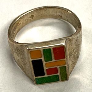 Relios Carolyn Pollack Sterling Silver Multi Gemstone Inlay Ring Vintage Size 9